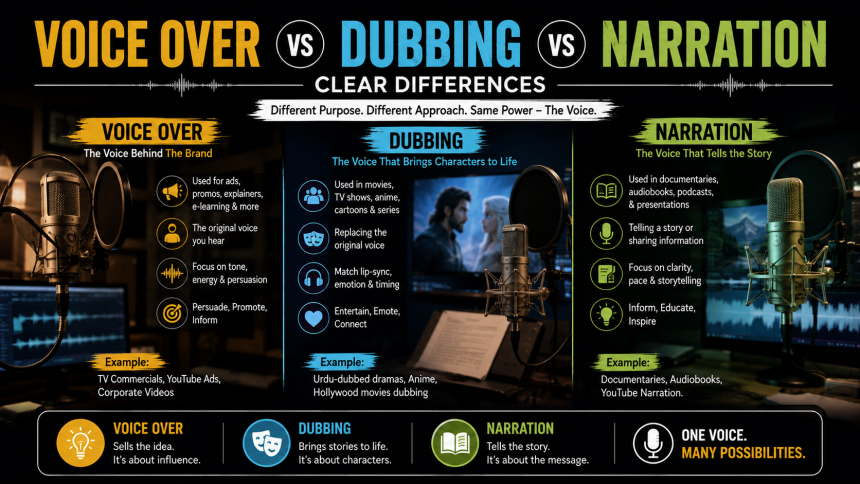Voice Over vs Dubbing vs Narration: Clear Differences